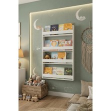 Haus Modüler Montessori Çocuk Kitaplığı 4 Raflı Duvar Tipi Beyaz Kitaplık