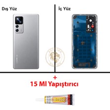 Arsking Xiaomi Mi 12T Pro Lensli Gümüş Arka Pil Kapağı Batarya Kapağı Lazer Kesim + B-7000 Yapıştırıcı