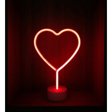 Ett Neon Işıklı Kalp Masa Gece Lambası Pil+Usb