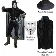 Renas Store Üreticiniz Vendetta Kostüm Seti – Şapka Maske Pelerin (120 Cm)