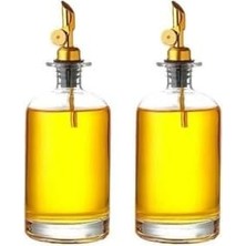 Bg Store 2'li Lüks Cam Yağdanlık ve Sirkelik Seti - 500 ml Altın Renkli Metal Başlıklı Akıtmaz Sızdırmaz Mutfak Sosluk Şişesi