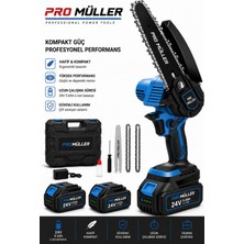 Pro Müller Alman Profesyonel Metal Dişli Çift Akülü Ağaç Odun Dal Kesme Şarjlı Budama Testeresi