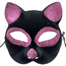 Renas Store Üreticiniz Siyah Renk Pembe Simli Süet Kedi Maskesi 18X14 cm