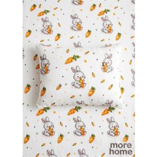 More Home % 100 Pamuklu Bebek 90X90 Müslin Örtü +35X45 Yastık Kılıfı Havuç Yiyen Tavşan