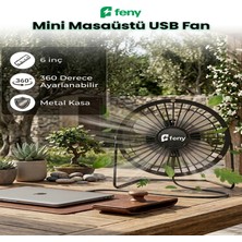 Feny F87 Masaüstü USB Vantilatör Mini Fan Metal 6 Inç 360 Derece Ayarlanabilir Sessiz Masa Fanı