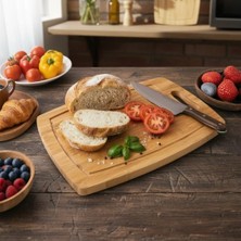 Bg Store Antibakteriyel Bambu Kesme Tahtası (34X24 Cm) | Oluklu, Saplı Dikdörtgen Doğrama Tahtası | Hijyenik ve Bıçak Dostu Mutfak Tahtası