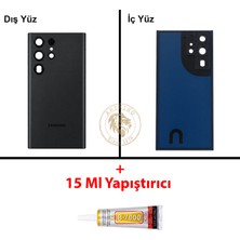 Arsking Samsung S22 Ultra Siyah Arka Pil Kapağı Batarya Kapağı Lazer Kesim + B-7000 Yapıştırıcı