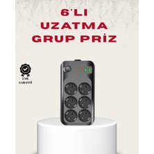 Renas Store 6’lı Grup Priz Termal Korumalı USB Type-C Çoklu Priz 2 Metre Kablo
