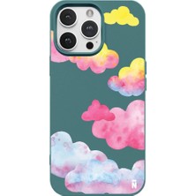 Casen iPhone 13 Pro Haki Lansman Renkli Silikon Colorful Bulut Tasarımlı Kılıf