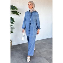 Julude Taş Işlemeli Bel Lastikli Pantolon Ön Çıtçıtlı Tunik Tesettür Ikili Takım P-00022528