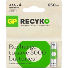 Renas Store Gp Batteries Recyko 650 Serisi Aaa Şarj Edilebilir Ince Kalem Pil (4'lü Paket)
