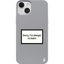 Casen iPhone 15 Gri Lansman Renkli Silikon I'm Allergic Yazılı Kamera Korumalı Telefon Kılıf