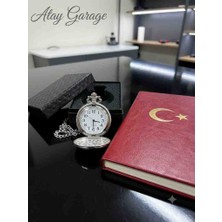 Atay Garage Nostaljik Ay Yıldız Kabartmalı Köstekli Cep Saati (Özel Siyah Kutulu)