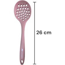 Bg Store Isıya Dayanıklı Silikon Kevgir Kepçe Kaşık Spatula Seti 6 Parça, Somon