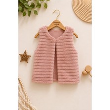Dinamik çocuk Kız Çocuk Çizgili Peluş Yelek Yumuşak Dokulu Kışlık Şık Kürk Görünümlü 2-5 Yaş