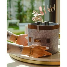 Renas Store Deri Şeritli Yuvarlak Çok Amaçlı Düzenleyici Organizer Kutu Keçe Sepet (Mini) 03822