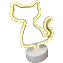Renas Store Neon Işıklı Kedi Lamba Pil+Usb Pembe Işık MZ-122