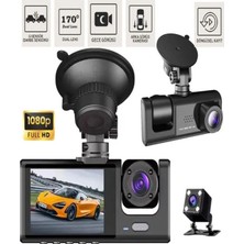 Renas Store 1080P 3 Kameralı Araç Içi Kamera IPS Ekranlı Ultra Geniş Açılı Gece Görüşlü G Sensörlü