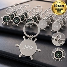 BK Gift Logonuza Özel 10 Adet 2001 Dümen Tasarımlı Tek Taraf Lazer Baskılı Metal Pusulalı Anahtarlık