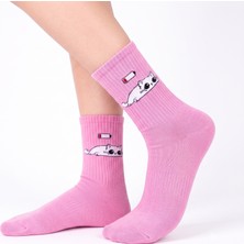 Neşeli Çoraplar Pembe Kedi Desenli Unisex Çorap