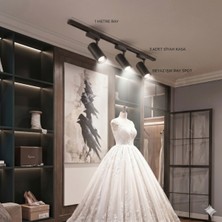 Econa Siyah Kasa Beyaz Işık 1 Metre Raylı 3AD Ray Spot Vitrin Mağaza Armatürü Set