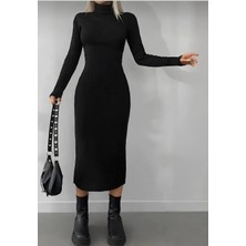 Exit Collection Balıkçı Yaka Vücudu Saran Kadın Triko Uzun Elbise 125 cm
