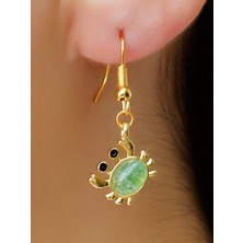 Esha Store Doğal Taş Yeşil Akik Doğal Taşlı Yengeç Altın Kaplama Kadın Sallantılı Küpe EUK21YAS