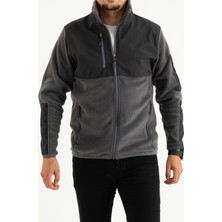 Souris Erkek Füme Slim Fit Anti-Pilling Tüylenme Yapmayan Tam Fermuar Softshell Garnili Polar Sweatshirt