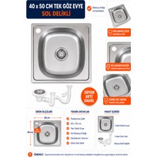 Compact 40X50 Paslanmaz Krom Eviye Sol Delikli Tek Gözlü Sifon Seti Dahil