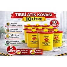 TeknoKapsül Tıbbi Atık Kovası 10 Litre 10 Adet Kapaklı Tıbbi Atık Kutusu Enfekte Atık Kovası Seti