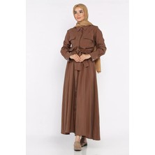 Julude Polo Yaka Bel Kuşaklı Çift Cepli Tesettür Elbise P-00022687