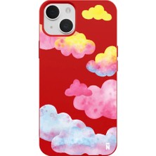 Casen iPhone 12 Kırmızı Lansman Renkli Silikon Colorful Bulut Tasarımlı Kamera Korumalı Telefon Kılıf