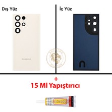 Arsking Samsung S23 Ultra Krem Arka Pil Kapağı Batarya Kapağı Lazer Kesim + B-7000 Yapıştırıcı