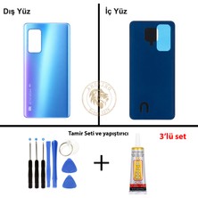 Arsking Xiaomi Mi 10T Aurora Mavi Arka Pil Kapağı Batarya Kapağı Lazer Kesim + Yapıştırıcı ve Vida Seti