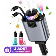 Qasul 45W Hızlı Şarjlı Araç Şarj Cihazı ve Araç Içi Koku Difüzörü Rgb Yıldız Projeksiyonlu USB Çıkışlı Çift Kablolu 2 Koku Hediyeli