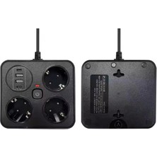 Renas Store Akım Korumalı Anahtarlı Priz - 3x Priz - 2x USB - 2x Type-C - 2 mt Kablo Hızlı Şarj Özellikli Siyah