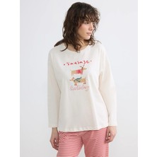 Lc Waikiki Yeni Sezon Bisiklet Yaka Yılbaşı Temalı Kadın Pijama Takım