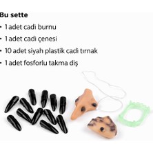 Renas Store Cadı Aksesuar Seti – Burun, Çene, Fosforlu Diş ve 10 Adet Siyah Tırnak