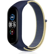 Renas Store Newface Xiaomi Mi Band 4 Hasırlı Cırtcırtlı Kordon - Sarı-Lacivert