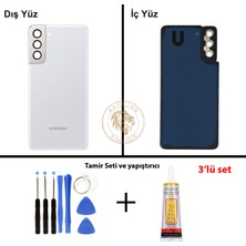 Arsking Samsung S21 Plus Gümüş Arka Pil Kapağı Batarya Kapağı Lazer Kesim + Yapıştırıcı ve Vida Seti