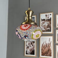 Bamyum Noura Mozaik-C Renkli Cam Tekli Avize Eskitme Tokmak Başlık Retro Sarkıt Lamba Salon Aydınlatma