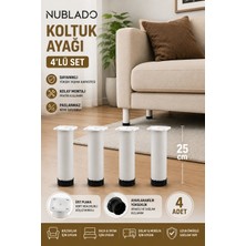 Nublado 25 cm Ayarlanabilir Koltuk Ayağı 4’lü Set Beyaz Mobilya Ayağı 4’lü 25 cm Metal Koltuk Mobilya