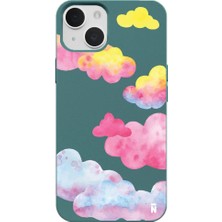 Casen iPhone 13 Haki Lansman Renkli Silikon Colorful Bulut Tasarımlı Kamera Korumalı Telefon Kılıf
