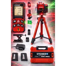Steiner Profesyonel 12 Köşe Yeşil Çizgi Lazer Otomatik Hizalama Çantalı + 50MT Lazer Metre + Tripod