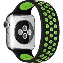 Renas Store Newface Apple Watch 38MM Ayarlı Delikli Silikon Kordon - Siyah-Yeşil