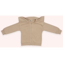 Panço Kız Çocuk Geniş Yaka Detaylı Fermuarlı Bej Sweatshirt