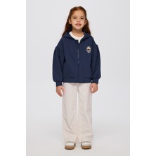 Panço Kız Çocuk Fermuarlı Lacivert Sweatshirt