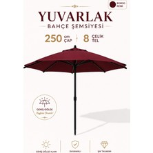 Düvenci Toptan Alubrella Yuvarlak Bahçe, Güneş Şemsiyesi Bordo 250 cm Çap/8 Çelik Tel Bidonsuz