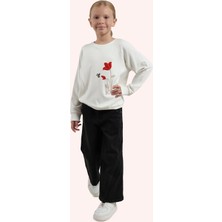 Panço Kız Çocuk Nakış Detaylı Ekru Sweatshirt