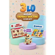 Farbu Oyuncak Eğitici Öğterici ve Eğlenceli 3'lü Ahşap Yapboz Hikayeli Yapboz ve Bul-Tak Oyun Seti